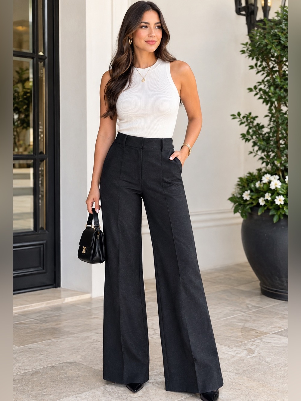 Ann Taylor Black Wide-Leg Dress Pants